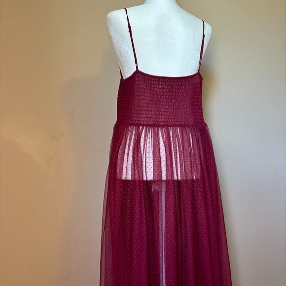 Free People Intimately Women's L Can't Stop Won't Stop Mesh Slip Dress Burgundy - Picture 7 of 12